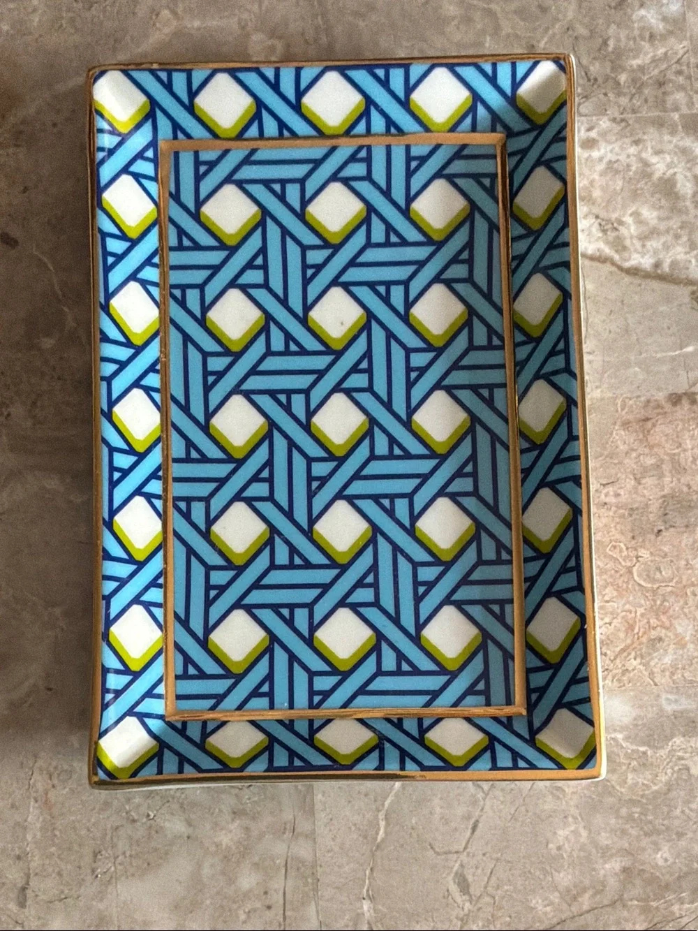 Jonathan Adler Blue, Yellow & White Geometric Ceramic Tray
